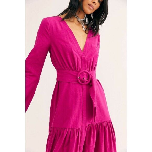 NEW FREE PEOPLE KENDRA BELTED BUTTON FRONT DRESS - Picture 3 of 3
